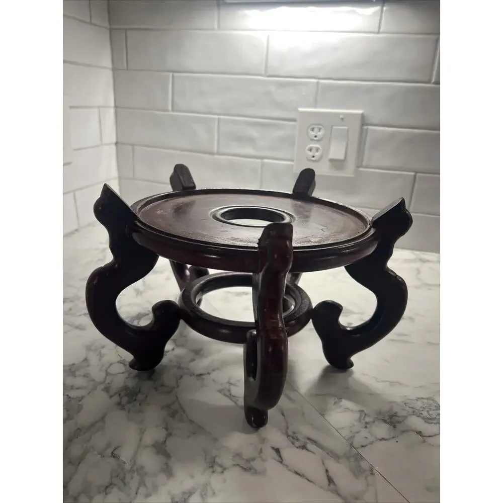 Antique Chinese Flower Pot Stand 10” Cherry Red